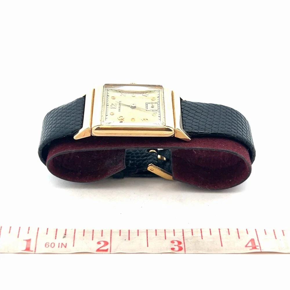 Vintage Hamilton 14k Solid Gold Rectangular Tank Style Working Manual Mens Watch